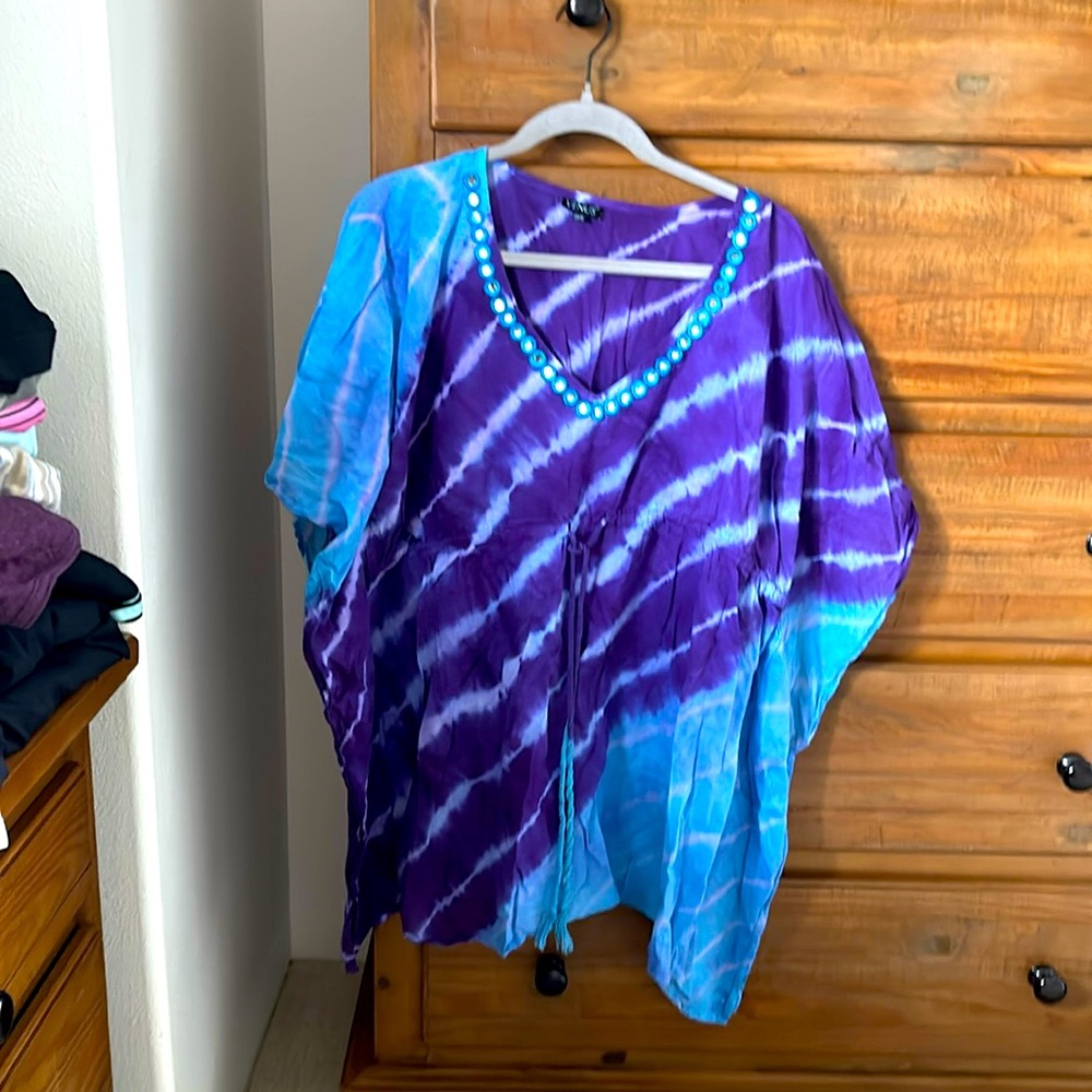 Blue and purple swim cover up. OS 100% cotton.
